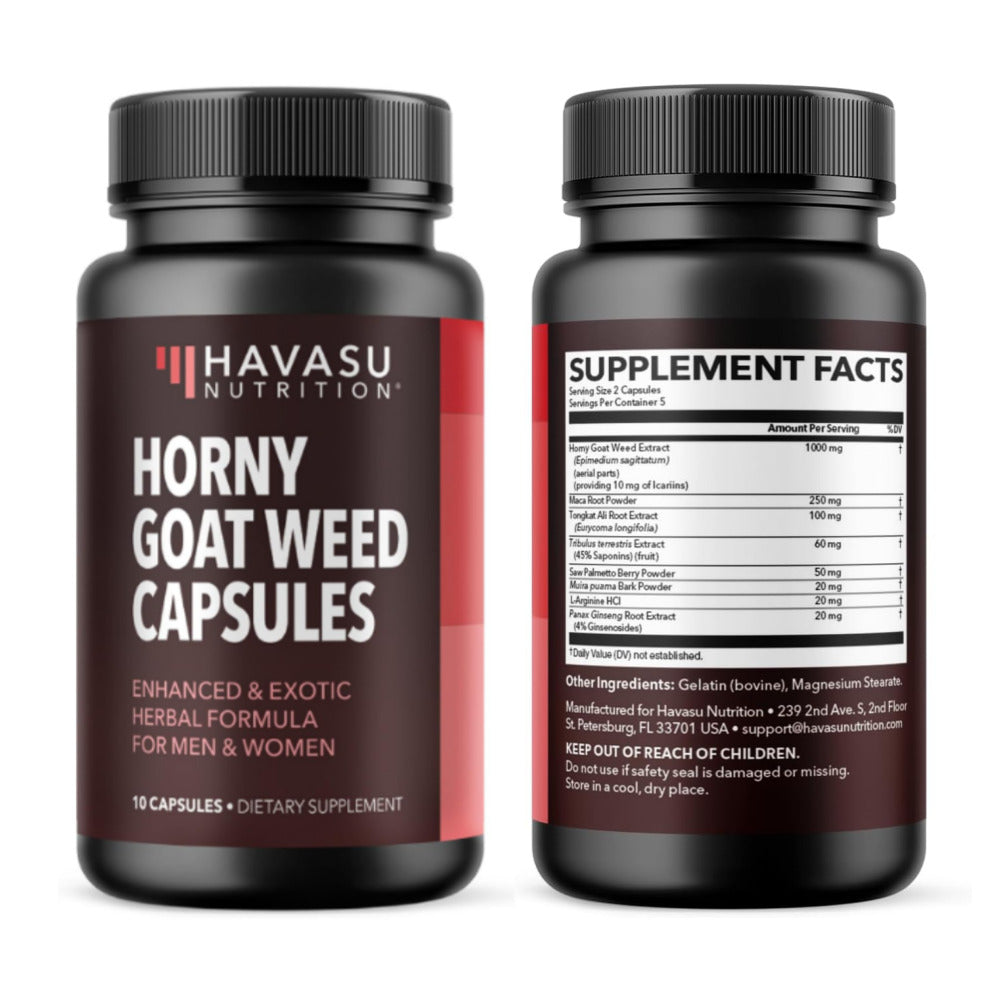 Unisex Horny Goat Weed for Men and Women - Extra Strength Performance and Energy Support with Tongkat Ali & Muira Puama & Saw Palmetto Extract - Never Travel Without Sample Size - 10 Horny Capsules