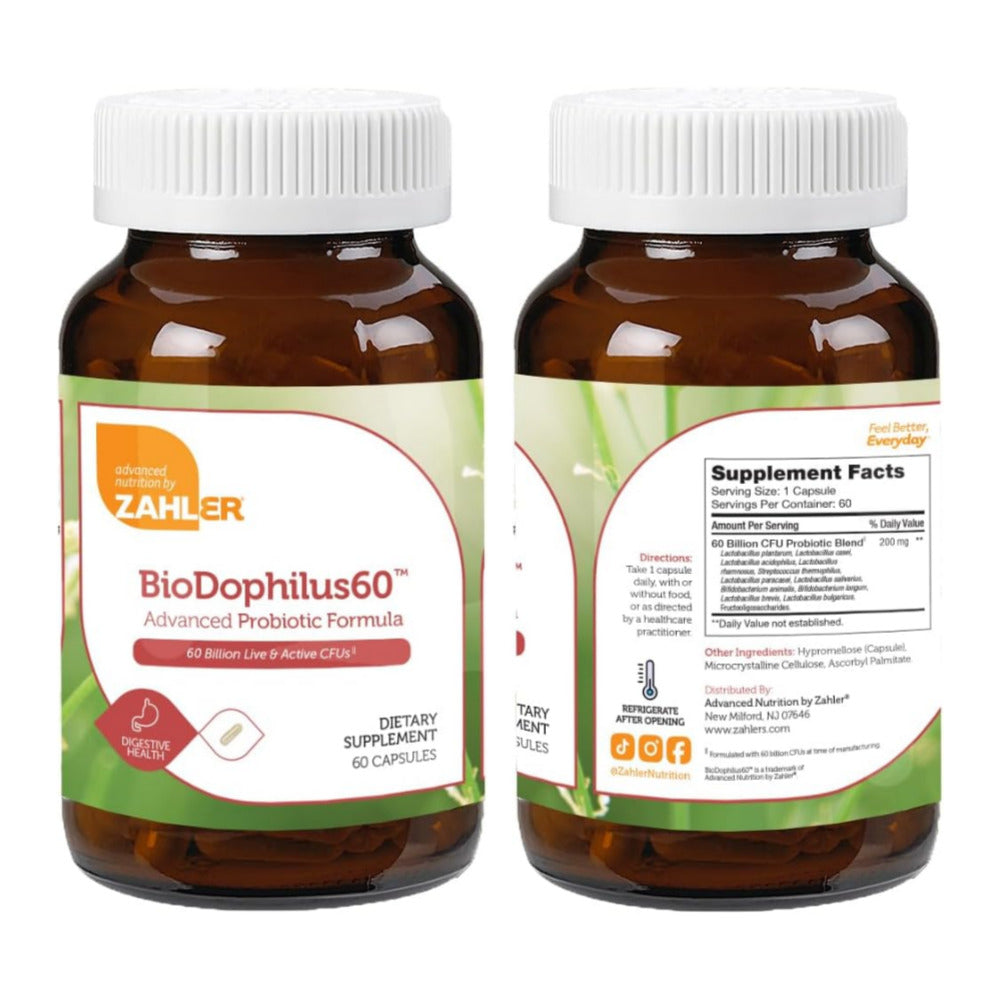 Zahler BioDophilus60, 60 Billion CFU Probiotic + Prebiotic - 11 Strains Daily Probiotic Supplement - Kosher Probiotics for Women for Digestive Health, Probiotics for Men for Gut Health (60 Capsules)
