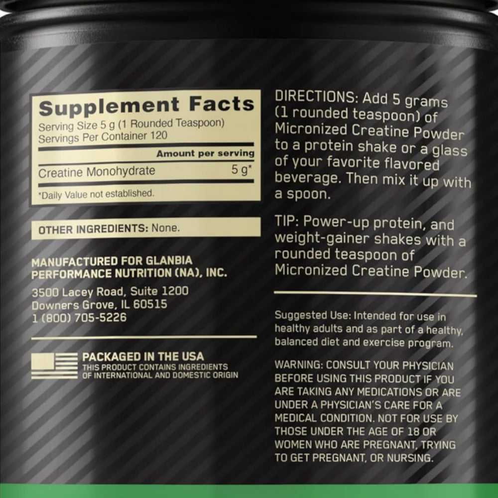Optimum Nutrition Micronized Creatine Monohydrate Powder, Unflavored, 120 Servings, 600 Grams