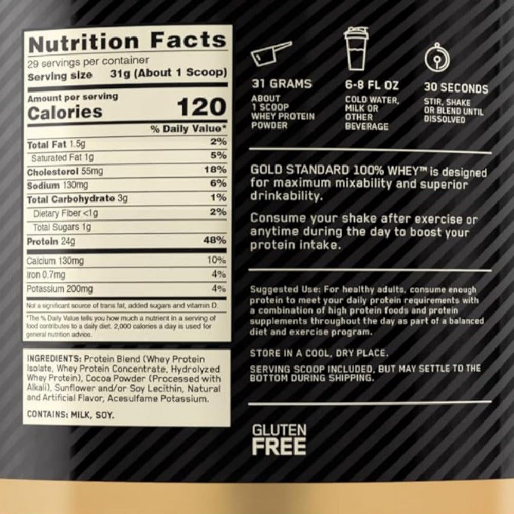 Optimum Nutrition Gold Standard 100% Whey Protein Powder, Double Rich Chocolate 1.98 Pound (Packaging May Vary)