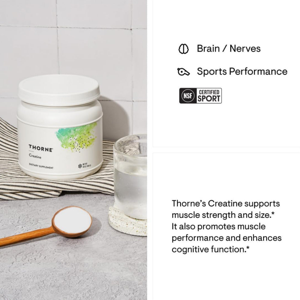 THORNE Creatine - Micronized Creatine Monohydrate Powder, Amino Acid Support for Muscles, Cellular Energy & Cognitive Function* - Unflavored - NSF Certified for Sport - 5 g per Serving - 90 Servings
