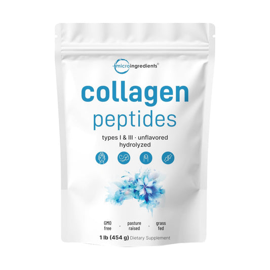 Micro Ingredients Bovine Collagen Peptides Powder, 1lb | Type I & III + Natural Protein | Grass-Fed Bovine Source | Unflavored | Supports Skin, Joint & Bone Health | Paleo, Non-GMO