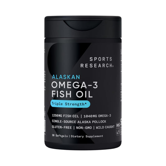 Sports Research Triple Strength Omega 3 Fish Oil Supplement - EPA & DHA Fatty Acids from Wild Alaskan Pollock - Heart, Brain & Immune Support for Adults, Men & Women - 1250 mg, 30 ct
