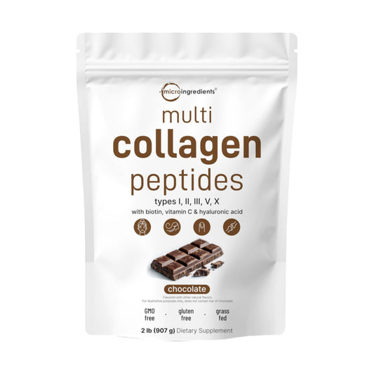Micro Ingredients Multi Collagen Peptides Powder, 2lb | Type I, II, III, V, X + Biotin, Vitamin C & Hyaluronic Acid | Chocolate Flavor | Supports Hair, Skin & Joint Health | Keto, Non-GMO