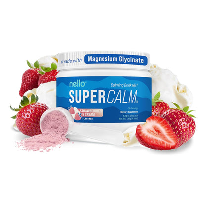 Supercalm Powdered Drink Mix, Strawberries & Cream, L Theanine, Ksm-66 Ashwagandha, Magnesium Glycinate, Vitamin D 3, Supplements for Relaxation & Focus, Natural, No Sugar, Non GMO, 30 Srvgs