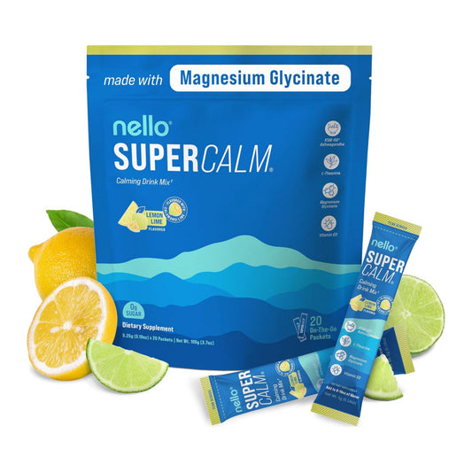 Supercalm Drink Mix - Ashwagandha KSM 66, Magnesium Glycinate & L-Theanine Supplement, Vitamin D3 - Ashwagandha Root Extract - Focus and Relaxation Support (20 Travel Packets) - Lemon Lime
