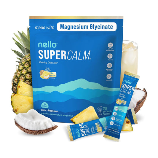 Supercalm Drink Mix - Ashwagandha KSM 66, Magnesium Glycinate & L-Theanine Supplement - Ashwagandha Root Extract - Focus and Relaxation Support (20 Travel Packets) - Pina Colada