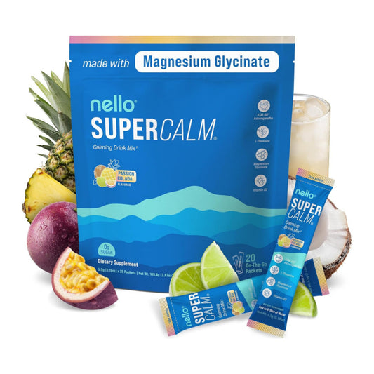 Supercalm Drink Mix - Ashwagandha KSM 66, Magnesium Glycinate & L-Theanine Supplement - Ashwagandha Root Extract - Focus and Relaxation Support (20 Travel Packets) - Passion Colada