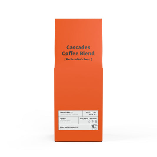 HBS, Cascades Coffee Blend (Medium-Dark Roast), Tangerine Package