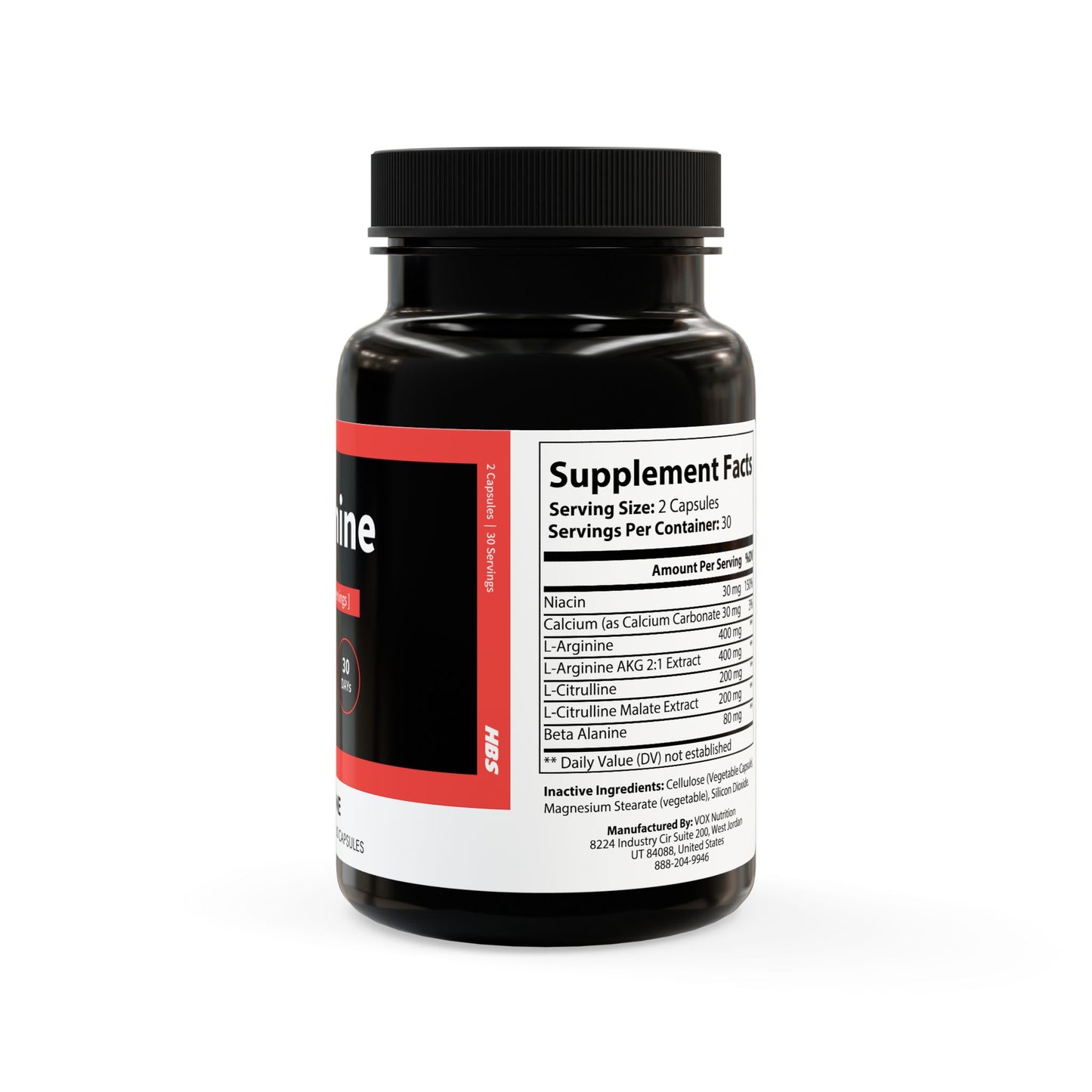HBS, L-Arginine Supplement (60 Vegetable Capsules)