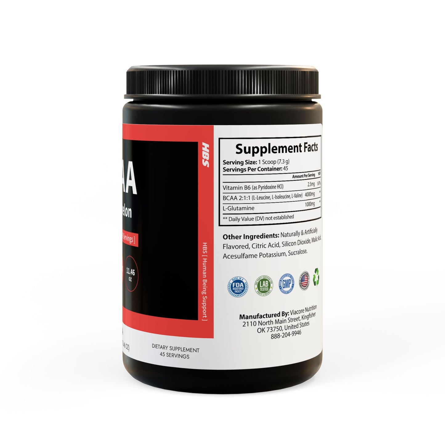 HBS, BCAA Supplement, Watermelon, Powder (325g, 11.46oz, 45 servings)