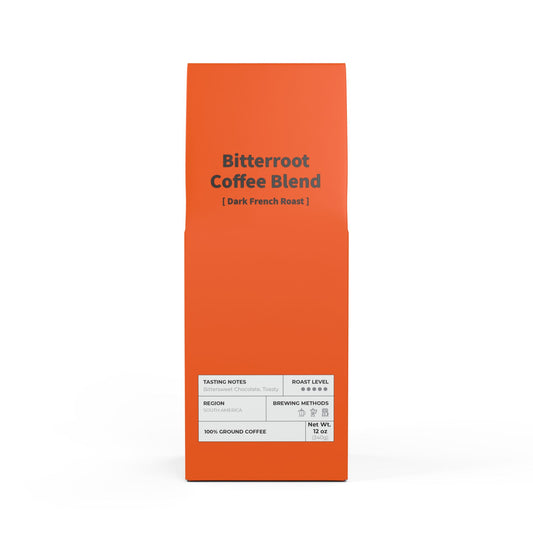 HBS, Bitterroot Coffee Blend (Dark French Roast), Tangerine Package