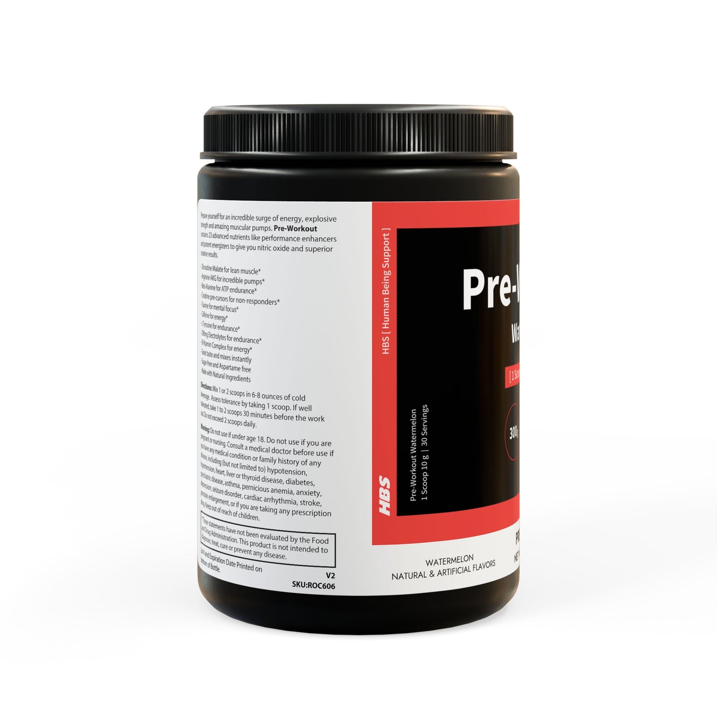 HBS, Pre-Workout Supplement, Watermelon, Powder (300g, 10.58oz)
