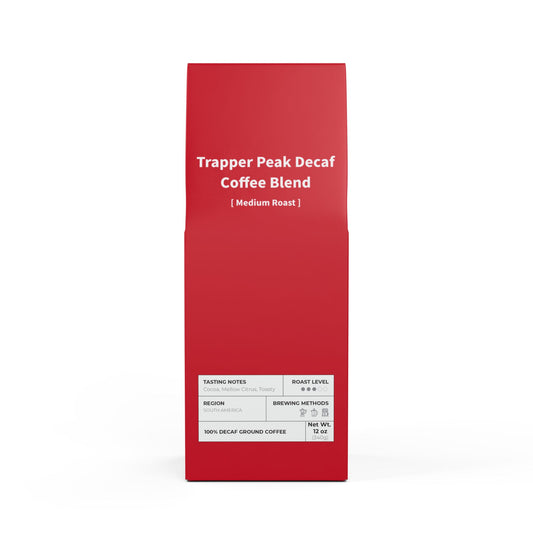 HBS, Trapper Peak Decaf Coffee Blend (Medium Roast), Red Package