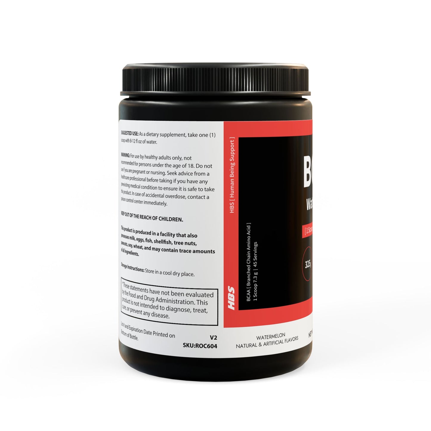 HBS, BCAA Supplement, Watermelon, Powder (325g, 11.46oz, 45 servings)