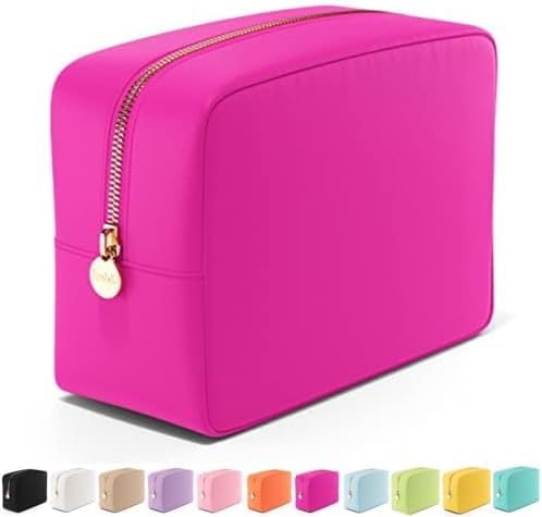 Embla Makeup Bag Travel Cosmetics Pouch and Toiletry Bag, Nylon Zipper Pouch Purse, Cute Make Up Organizer Storage Tote for Women Girls, Waterproof Travel Skincare Case, Large Makeup Bags, Pink Fizz
