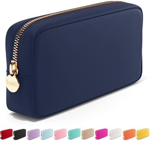 Embla Makeup Bag Travel Cosmetics Pouch and Toiletry Bag, Nylon Zipper Pouch Purse, Cute Make Up Organizer Storage Tote for Women Girls, Travel Skincare Case, Small Makeup Bags, Midnight Blue