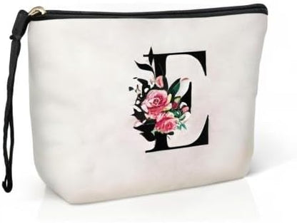 TOPEAST Initial Personalized Floral Makeup Bag - Monogrammed Birthday Gifts for Women, Birthday Gift Ideas for Best Friend, Bride Bridesmaid, Her, Grandma, Small Travel Cosmetic Bag (Letter E)