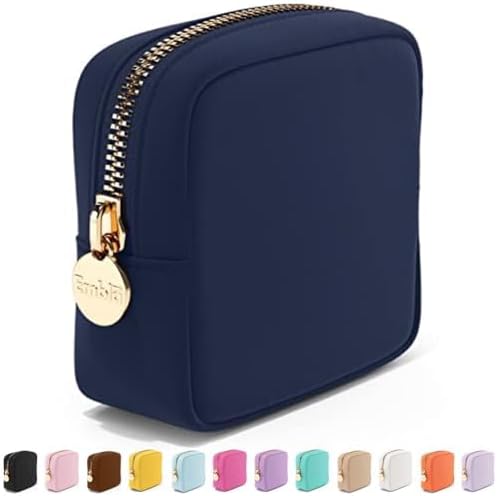 Embla Makeup Bag Travel Cosmetics Pouch and Toiletry Bag, Nylon Zipper Pouch Purse, Cute Make Up Organizer Storage Tote for Women Girls, Travel Skincare Case, Small Makeup Bags, Midnight Blue