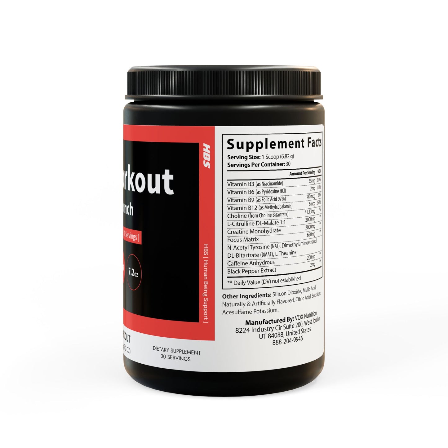 HBS, Pre-Workout Supplement, Fruit Punch, Powder (204g, 7.2oz)