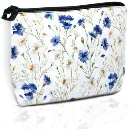 Daisy Makeup Bag Blue Cornflower Cosmetic Bag for Women, Travel Small Pouch for Toiletries, Water Resistant Gift 9.5×5.9 Inch