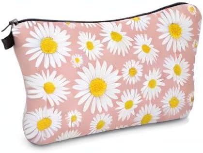 Cute Travel Makeup Bag Cosmetic Bag Small Pouch Gift for Women (Daisy Pink)
