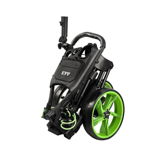 KVV 3 Wheel Golf Push Cart Ultra Lightweight Smallest Folding Size, New-Version Scorecard Holder