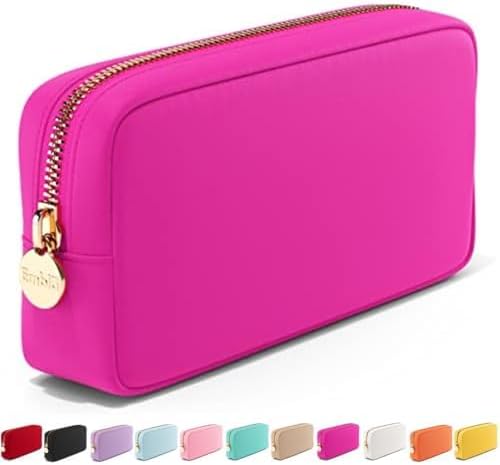 Embla Makeup Bag Travel Cosmetics Pouch and Toiletry Bag, Nylon Zipper Pouch Purse, Cute Make Up Organizer Storage Tote for Women Girls, Waterproof Travel Skincare Case, Small Makeup Bags, Pink Fizz