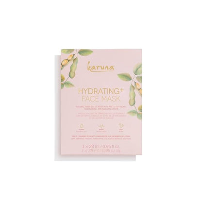 Karuna Skin - Hydrating+ Facial Mask for Well-Moisturized & Hydrated Skin, Glow-Enhancing Facial Skin Care Products, Hydrating Face Masks with Natto, Niacinamide & Sodium Lactate, 1 Pack