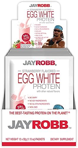 Jay Robb Strawberry Egg White Protein Powder, Low Carb, Keto, Vegetarian, Gluten Free, Lactose Free, No Sugar Added, No Fat, No Soy, Nothing Artificial, Non-GMO, Individual Packets