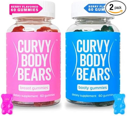 Bum & Chest Combo Pack Gummies for Women | Workout Aid | Fitness Supplement | with Essential Herbs, Vitamins, Multivitamins, Fenugreek, and Ginseng | Berry Flavored | (120 Gummies)