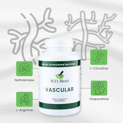 M.D. Vascular - Expert Formulated Supplement - Vascular & Overall Wellness Goals - Proper Flow, Numbers, Balance - Powerful Garlic, Ginger, L-Arginine, Pomegranate - 120 Capsules (Pack of 3)