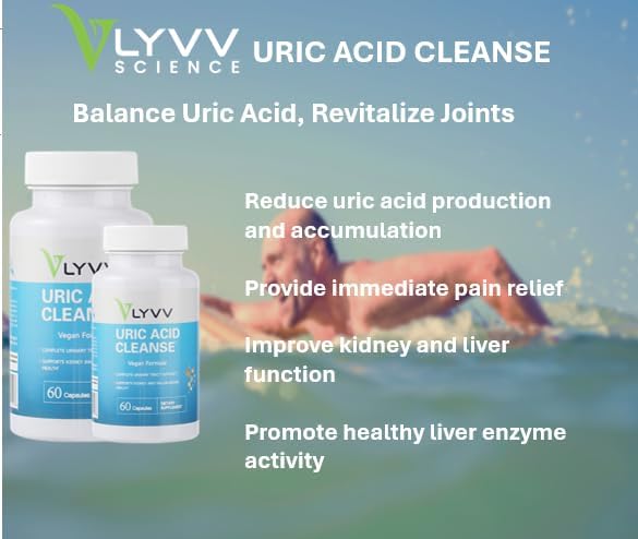 LYVV Uric Acid Cleanse with Chanca Piedra, Celery Seed Extract, Tart Cherry, and More for Uric Acid Regulating, Inflammation and Swelling Regulating.