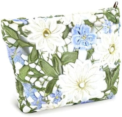 Flower Makeup Bags Travel Large Floral Cosmetic Bag for Women Cute Makeup Pouch Zippered Portable Toiletry Bag Lace Trendy Aesthetic Make up Organizer Bag Cosmetic Pouch for Purse