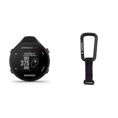 Garmin Approach G12, Clip-on Golf GPS Rangefinder, 42k+ Preloaded Courses, 010-02555-00 and Garmin Lanyard Carabiner Accessory for Compatible Devices, ,Black