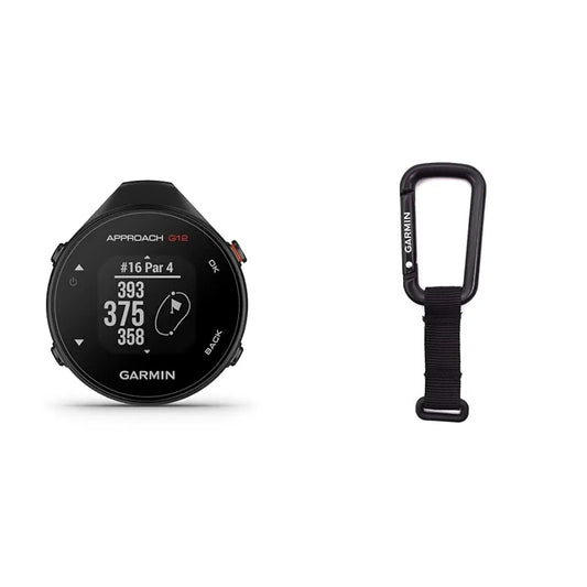 Garmin Approach G12, Clip-on Golf GPS Rangefinder, 42k+ Preloaded Courses, 010-02555-00 and Garmin Lanyard Carabiner Accessory for Compatible Devices, ,Black