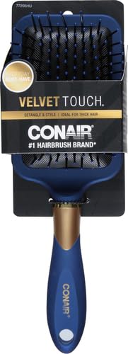 Conair Velvet Touch Paddle Cushion hair brush - Detangling hairbrush - curly or straight styles - men or women - detangler - features soft touch handle - Sage Green