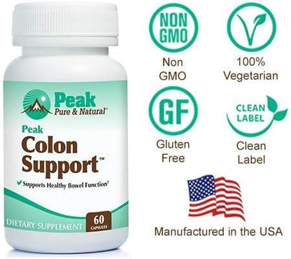Peak Pure & Natural Colon Support - Colon Cleanse and Detox Supplement for Digestive Health - Gut Health Support with Inulin and Senna Leaf Extracts - with Fiber, Prebiotics, and Probiotics - 1 Pack
