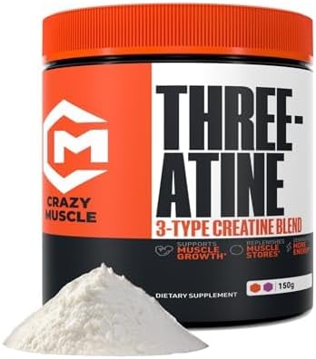 Crazy Muscle Creatine Monohydrate Powder - 5000mg Premium 3X ThreeAtine Pre Workout Mass Gainer - High Absorption Easy-to-Take Powder Optimum Performance for Men & Women - 30 Servings