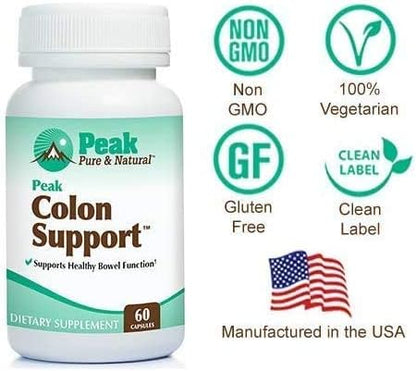 Peak Pure & Natural Colon Support - Colon Cleanse and Detox Supplement for Digestive Health - Gut Health Support with Inulin and Senna Leaf Extracts - with Fiber, Prebiotics, and Probiotics - 2 Pack