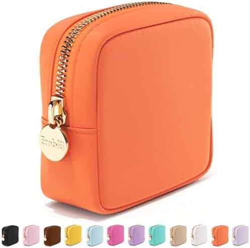 Embla Makeup Bag Travel Cosmetics Pouch and Toiletry Bag, Nylon Zipper Pouch Purse, Cute Make Up Organizer Storage Tote for Women Girls, Waterproof Travel Skincare Case, Small Makeup Bags, Apricot