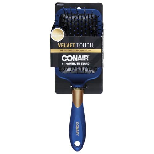 Conair Velvet Touch Paddle Cushion hair brush - Detangling hairbrush - curly or straight styles - men or women - detangler - features soft touch handle - Sage Green