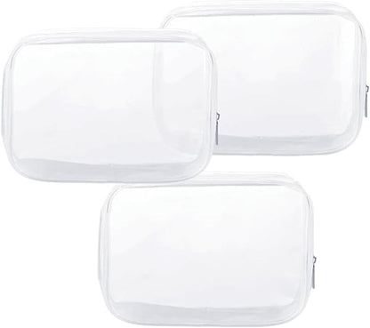 Clear Plastic Zippered Toiletry Carry Pouch TSA Approved Toiletry Bag Portable Cosmetic Makeup Bag for Vacation, Bathroom and Organizing (White 3Pcs, Small)