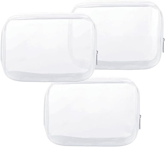 Clear Plastic Zippered Toiletry Carry Pouch TSA Approved Toiletry Bag Portable Cosmetic Makeup Bag for Vacation, Bathroom and Organizing (White 3Pcs, Small)