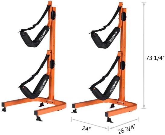 RAD Sportz Kayak Storage Rack - Two 73.25-in Freestanding Kayak Stands with Dual Arms and Adjustable Straps - Holds 2 Canoes, SUP, Paddleboards