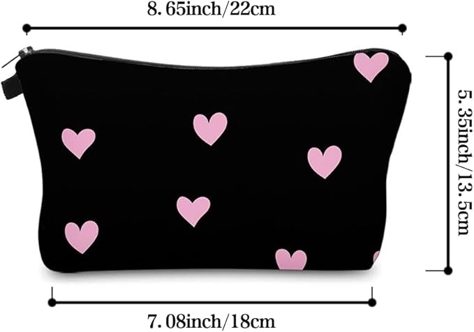 Cute Travel Makeup Bag Cosmetic Bag Small Pouch Gift for Women (Pink Heart)