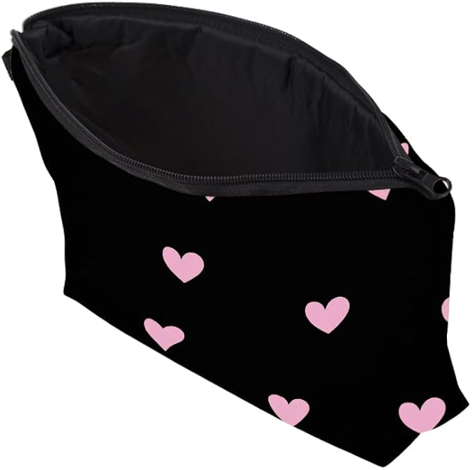 Cute Travel Makeup Bag Cosmetic Bag Small Pouch Gift for Women (Pink Heart)