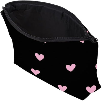 Cute Travel Makeup Bag Cosmetic Bag Small Pouch Gift for Women (Pink Heart)