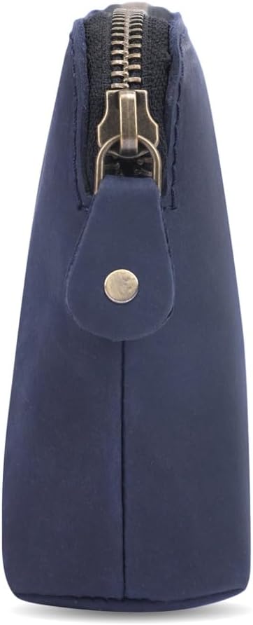 The Antiq Blue Leather Cosmetic Bags For Women Travel Set - HandCrafted Zipper Coin Pouch Blue Makeup Bag Set Small Toiletry Bags for Women - Makeup Essentials Organiser Mini Cosmetic Pouch For Purse