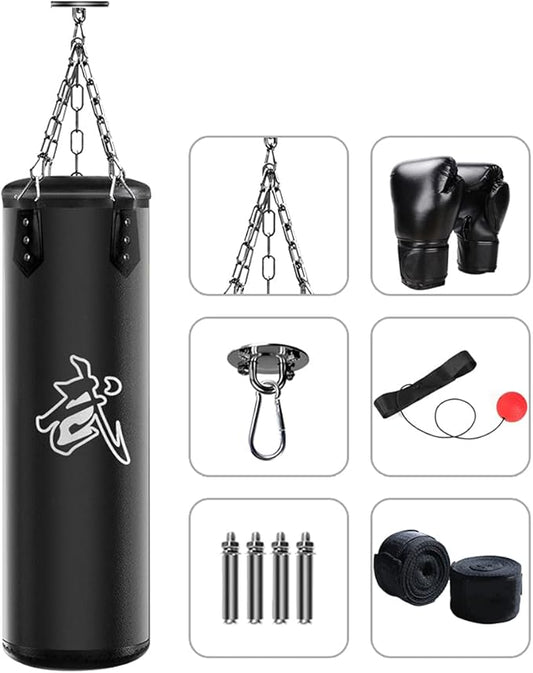 Punching Bag Set for Adults with Gloves, Heavy Punching Bags Hanging, Boxing Fitness Workout Training Kick - Unfilled